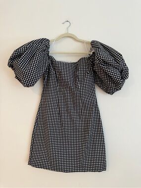 Caroline constas Black and White Gingham Puff-Sleeve Mini Dress size M